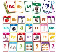Alphabet & Number Flashcards, 36 Double-sided Cards Uppercase & Lowercase Letter Cards, ABC, 123 & First Words Learning Cards for Preschool and Toddlers Learning (1 Reclosable Rings Attached)