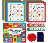 Alphabet & Phonics Bingo Game, 12 Bingo Boards ABC Letters, CVC Blends Words Phonetic Game, Letters Phonetic Awareness Early Educational Learning Toys - Ages 4 and up, Perfect for Classroom & At Home