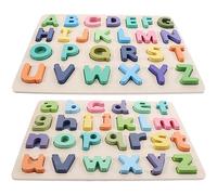 Alphabet Puzzle 2 Sets Wood Alphabet Board Wooden Puzzles for Kids English ABC Letter Lowercase Uppercase Blocks Wooden Jigsaw Peg Game Language Educational for Girls Boys