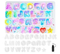 Alphabet Resin Shaker Moulds Kawaii Keychain Charm Set Pack of 58 Silicone Trays Seal Films Precision Tip Applicator Bottle Kit Bundle