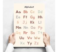 Alphabet Wall Art on Canvas for Kids Bedroom Nursery, Pastel ABC Poster with Uppercase and Lowercase Letters, Spray Painting Print on Oil Canvas, Educational Alphabet Décor for Classroom Playroom (A2)