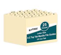 Alphabetical File Organizer, File Cabinet Dividers Letter Size, 25 Heavyweight Manila Guides A-Z Dividers with Tabs, 1/5 Cut Tab Positions Filing Cabinet and Desk Organizer