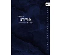 Alphabetical Notebook B5: Medium Lined-Journal Organizer with A-Z Tabs Printed | Marble Blue Black Design