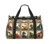 Alphabets And Dinosaurs Print Travel Duffel Bag for Men & Women, Foldable Travel Bags and Spacious Weekender Tote Bag for Storage Toiletry Luggage Personal Item, Black, L