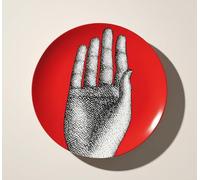 AlphaDesignLuxe 8" Ceramic Decorative Plate - Red & Black Italian-Style Modern Art Dish, Elegant Tabletop, Shelf, or Wall Décor - Gift-Ready with Hanging Hook & Wooden Stand (Red Palm)