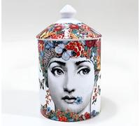 AlphaDesignLuxe Decorative Candle Holder Handcrafted Aromatherapy Candle Jar Italian Designer Décor Fashionable Tabletop Vase Modern Art Female Face Eyes Lips Centerpiece. (Floral Pink)