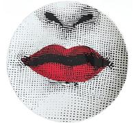 AlphaDesignLuxe Handcrafted Italian Style Plate - Modern Art Dish with Female Face Design, Elegant Tabletop Tray, Décor Centerpiece Platter for Home or Office. (Red Lips)