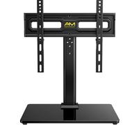 Alphamount Universal TV Stand for 24-60 Inch LCD LED OLED TVs, Height Adjustable Swivel Table Top Pedestal TV Stand with Tempered Glass Base & Cable Management, Supports 45 KG, Max VESA 400x400mm