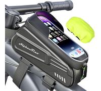 Alphantino Bike Phone Holder Bag - Waterproof Hard Case Large Capacity Top Tube Front Frame Bicycle Pouch Cycling Mount, Bike Accessories, TPU Touch-Screen & Sun-Visor (Green Zipper)