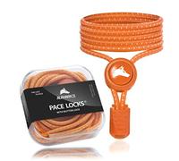 ALPHAPACE Pace Locks with Button Lock Elastic Shoelaces No Laces Slip-On Quick Release for Sports, Youth & Elderly, 120 cm, Neon Orange W/W Stripes, One Size