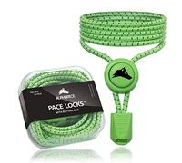 ALPHAPACE Pace Locks with Button Lock Elastic Shoelaces No Laces Slip-On Quick Release for Sports, Youth & Elderly, 120 cm, Neon Green W/B Stripes, One Size