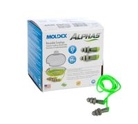 Alphas Reusable Ear Plugs with Fabric Cord (Without Connection) in Pocket-Pak Plus, 50 Pairs per Box, Green, PVC, NRR 27 dB, Moldex