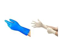 AlphaTec 37-310 Multipurpose Nitrile Gloves with Long Cuff, Blue, Size M (12 Pairs) + TouchNTuff 69-318 Disposable Latex Gloves with Textured Fingertips, White, Size M (100 Gloves)