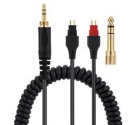 Alphatec replacement audio cable, compatible with Sennheiser headphones HD 600 series, 6.35mm & 3.5mm to 2.5mm stereo jack, Max 16Ft Spiral Cable, black