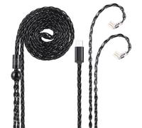 Alphatec USB-C to Dual QDC (Recessed 2pin) IEM Balance Earbud Cable, 8-Core OCC Silver-Plated HiFi Earphone Cable, Ultra-Flexible Digital Audio Upgrade for In-Ear Headphones, 4.3ft Black