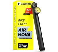 Alphatrail AirNova Mini Bicycle Pump with Pressure Gauge, 80 PSI / 5.5 Bar | Clever-Twin-Valve for Presta, Schrader/Car & Dunlop | Anti-Pinch T-Handle, Frame Mount