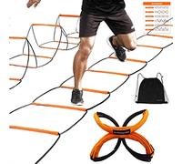 ALPHAWORX All-in-one Agility Ladder Speed Training Equipment and Speed Hurdle, Workout Ladder and Basketball Soccer Agility Ladder, Foldable Instant Set-up and Tangle-Free (8/4/8+4/12 Rung/8+4 Suit)