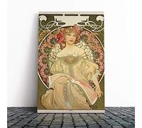 Alphonse Mucha Champagne Canvas Print | Gallery Wrapped 30mm Frame Wall Art | 30x20 inches | Ready to Hang | Modern Picture | Living Room Bedroom Lounge Office