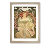 Alphonse Mucha Champagne Framed Print | A2 Oak Framed Wall Art | Ready to Hang | Modern Nature Picture | Living Room Bedroom Lounge Office
