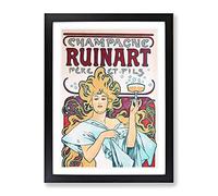 Alphonse Mucha Champagne Ruinart Classic Painting Framed Print | A2 Black Framed Wall Art | Ready to Hang | Classic Historical Picture | Living Room Bedroom Lounge Office