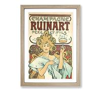 Alphonse Mucha Champagne Ruinart Framed Print | A2 Oak Framed Wall Art | Ready to Hang | Modern Nature Picture | Living Room Bedroom Lounge Office