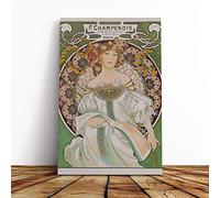 Alphonse Mucha Champenois Canvas Print | Gallery Wrapped 30mm Frame Wall Art | 20x14 inches | Ready to Hang | Modern Picture | Living Room Bedroom Lounge Office