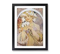 Alphonse Mucha Flower Girl Classic Painting Framed Print | A4 Black Framed Wall Art | Ready to Hang | Classic Floral Picture | Living Room Bedroom Lounge Office
