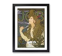 Alphonse Mucha Job Classic Painting Framed Wall Art Print, Ready to Hang Picture for Living Room Bedroom Home Office Décor, Black A4 (34 x 25 cm)