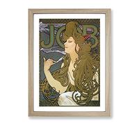 Alphonse Mucha Job Classic Painting Framed Wall Art Print, Ready to Hang Picture for Living Room Bedroom Home Office Décor, Oak A4 (34 x 25 cm)