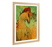 Alphonse Mucha Lady with Red Flowers in her Hair Framed Print A2 Oak