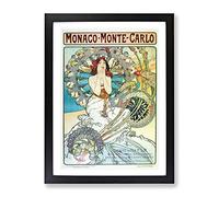 Alphonse Mucha Monaco Monte Carlo Classic Painting Framed Print | A4 Black Framed Wall Art | Ready to Hang | Classic Historical Picture | Living Room Bedroom Lounge Office