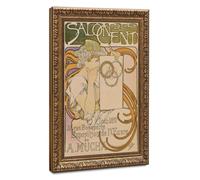 Alphonse Mucha,Salon Des Cent, Art Nouveau Canvas Wall Art Poster Decor Gif | for Living Room Aesthetics, Bedroom, Dorm Decor Home Office Decoration Retro Gold Frame-style 16"L x 24"W