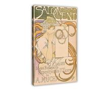 Alphonse Mucha,Salon Des Cent, Art Nouveau Canvas Wall Art Poster Decor Gif | for Living Room Aesthetics, Bedroom, Dorm Decor Home Office Decoration Frame-style 20"L x 30"W