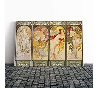 Alphonse Mucha The Four Seasons (1) Canvas Print | Gallery Wrapped 30mm Frame Wall Art | 20x14 inches | Ready to Hang | Modern Picture | Living Room Bedroom Lounge Office