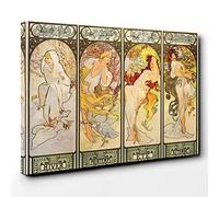 Alphonse Mucha The Four Seasons (1) Canvas Print | Gallery Wrapped 30mm Frame Wall Art | 30x20 inches | Ready to Hang | Modern Picture | Living Room Bedroom Lounge Office