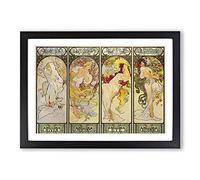Alphonse Mucha The Four Seasons (1) Framed Print | A2 Oak Framed Wall Art | Ready to Hang | Modern Nature Picture | Living Room Bedroom Lounge Office