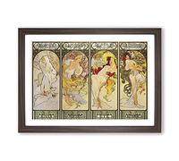 Alphonse Mucha The Four Seasons (1) Framed Print | A2 Walnut Framed Wall Art | Ready to Hang | Modern Nature Picture | Living Room Bedroom Lounge Office