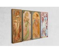 Alphonse Mucha The Four Seasons (1900) Set of 4 Framed Canvas Wall Art Picture Prints Print Home Decor Nouveau Bohemian (4 x 36x14 inch)