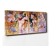 Alphonse Mucha The Four Seasons (2) Canvas Print | Gallery Wrapped 30mm Frame Wall Art | 40x20 inches | Ready to Hang | Contemporary Picture | Living Room Bedroom Lounge Office