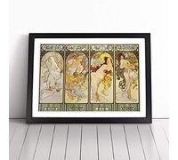 Alphonse Mucha The Four Seasons Framed Wall Art Print Black A3 | Ready to Hang, Satin Fine Art Paper, Fade-Resistant Inks, Acrylic Glazing, Securely Packaged, Made in the UK