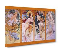 Alphonse Mucha The Four Seasons No.2 Canvas Print | Gallery Wrapped 30mm Frame Wall Art | 24x16 inches | Ready to Hang | Classic Picture | Living Room Bedroom Lounge Office