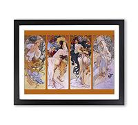 Alphonse Mucha The Four Seasons No.2 Classic Painting Framed Print | A2 Black Framed Wall Art | Ready to Hang | Classic Historical Picture | Living Room Bedroom Lounge Office