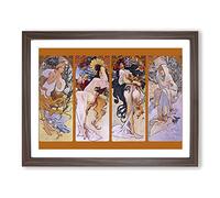 Alphonse Mucha The Four Seasons No.2 Classic Painting Framed Print | A2 Walnut Framed Wall Art | Ready to Hang | Classic Historical Picture | Living Room Bedroom Lounge Office