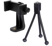 Alphx Universal Smartphone Tripod Cell Phone Holder Mount Adapter Set, Fits iPhone, Samsung, and All Phones, Rotates Vertical and Horizontal with Adjustable Clamp, Includes Mini Tripod