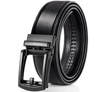 Alphyly Black Leather Ratchet Belts for Men, Mens Belt for Business Boss Dressing, Length120 cm