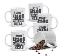Alphynix 1pc 11oz White Mug with "I DON'T KNOW I JUST WORK HERE" Office Humor Quote in Bold Typography, Relatable Work Comedy Christmas or Thanksgiving Gift