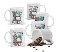 Alphynix 1pc 11oz White Mug with "I Sew a Piece of My HEART into Every QUILT" Quote & Patchwork Letters, Heartfelt Christmas or Thanksgiving Gift for Quilters
