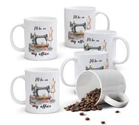 Alphynix 1pc 11oz White Mug with "I'LL BE IN MY office" Pun & Detailed Sewing Notions, Whimsical Christmas or Thanksgiving Gift for Crafters