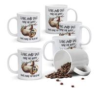 Alphynix 1pc 11oz White Mug with "Sloths and Tacos Make Me Happy" Contrast Quote & Hanging Sloth Taco Art, Relatable Escape Humor Christmas or Thanksgiving Gift