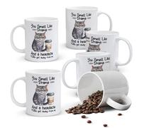 Alphynix 1pc 11oz White Mug with "You Smell Like Drama" Sassy Quote & Grumpy Cat Coffee Art, Unfiltered Humor Christmas or Thanksgiving Gift